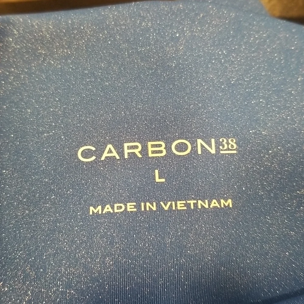 💕CARBON38💕 Shine Powder Set Cross Back Bra + 7/8 Legging Cobalt Blue Large NWT
